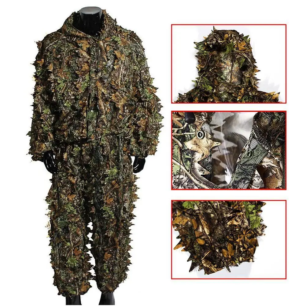 

Hunting Clothes New Maple Leaf 3D Bionic Ghillie Suits Jacket Birdwatch Pants Clothes Sniper and Airsoft Camouflage T6M4