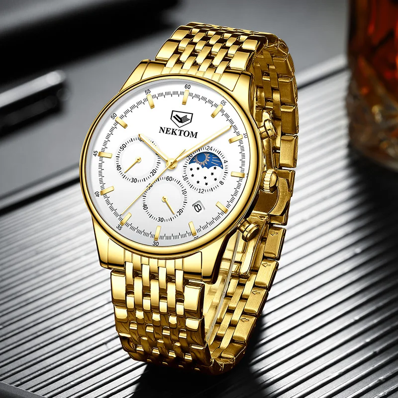 Часы наручные NEKTOM Мужские кварцевые люксовые брендовые модные с хронографом в