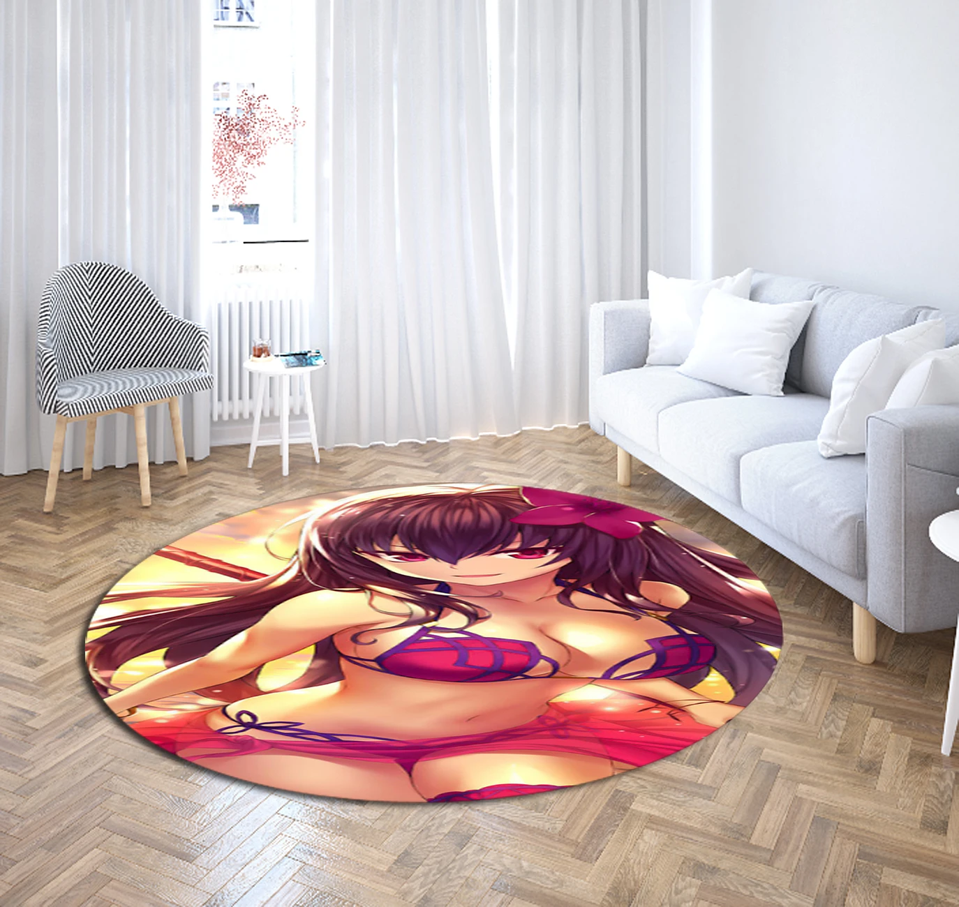 Японский Круглый ковер с аниме 3D принт сексуальные коврики бикини для девочек