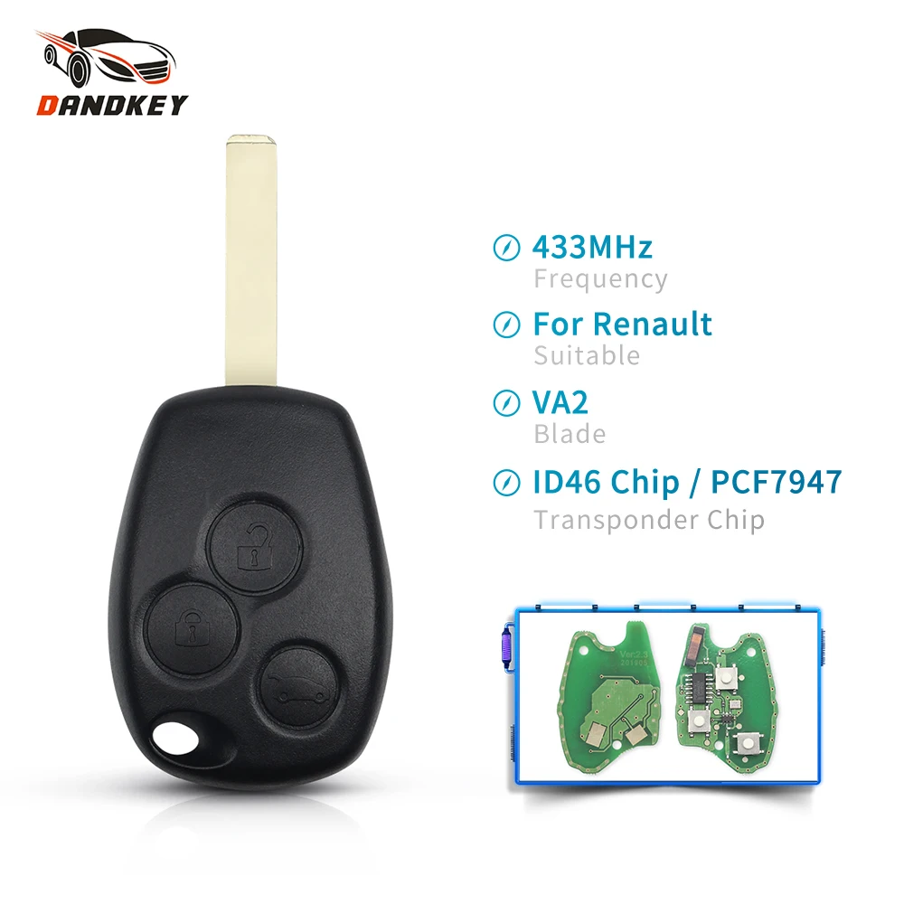 Dandkey для Renault /Kangoo II /Clio III Авто Fob 433 МГц ID46 PCF7947 чип 3 кнопки автомобильная