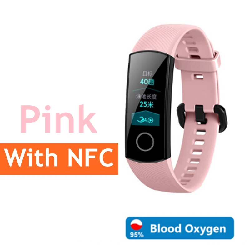 Pink band 5 NFC NFC версия huawei Honor Band 5, смарт-браслет, оксиметр, 4 цвета, экран, плавающий ход, Обнаружение сна, монитор Honor Band 5, синий, розовый, зеленый - Цвет: Pink band 5 NFC