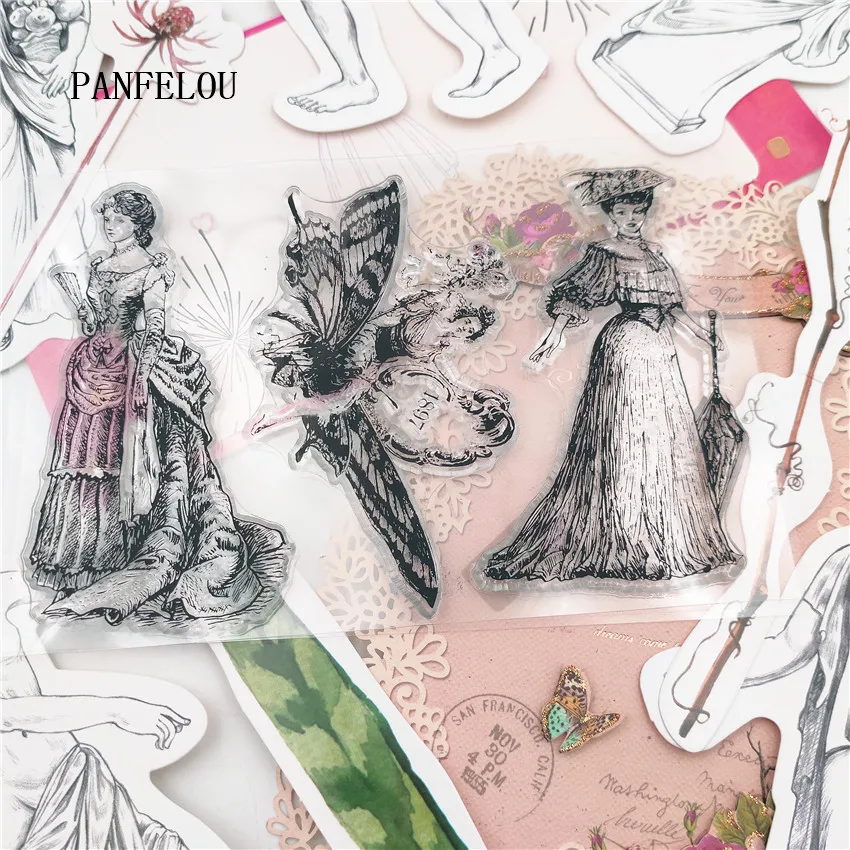 Прозрачный силиконовый штамп PANFELOU 11*16 с изображением леди ангела/печать сделай