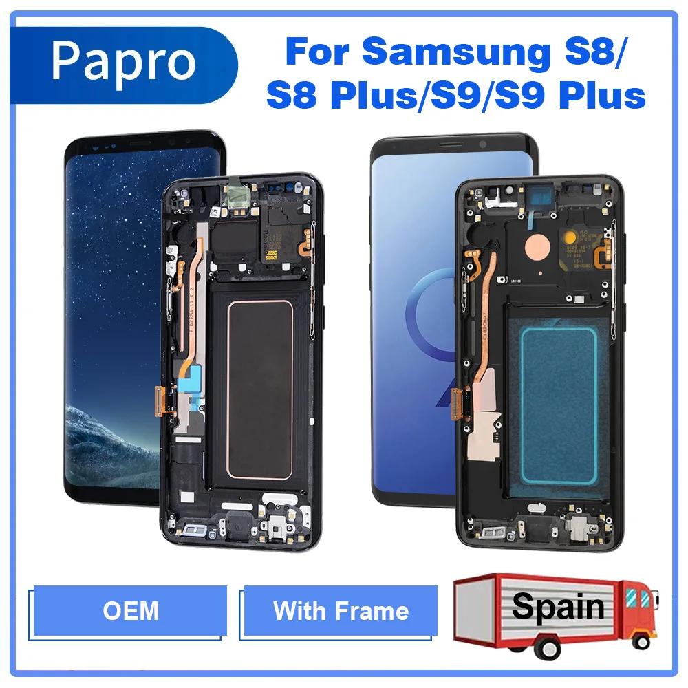 Pantalla t&aacute;ctil LCD para tel&eacute;fono inteligente, montaje con marco 100% OEM para Samsung Galaxy S8 Plus, G955F, S8, G950F, S9 Plus, G965F, S9, G960F-0