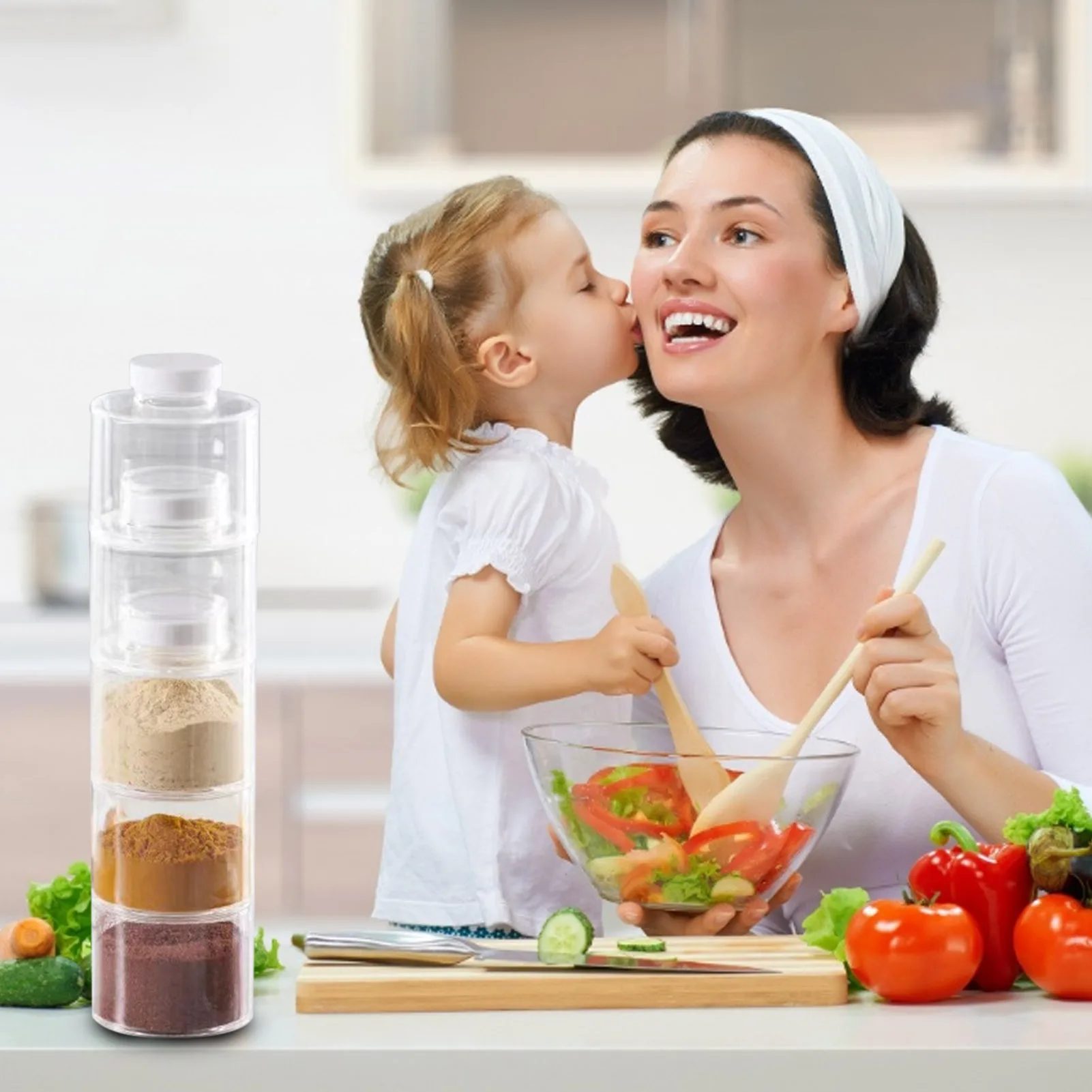 

6 Pcs Refillable Spice Containers Seasoning Organizer Tower Shape Stackable Mini Herb Storage Holders Novelty Kitchen lovable