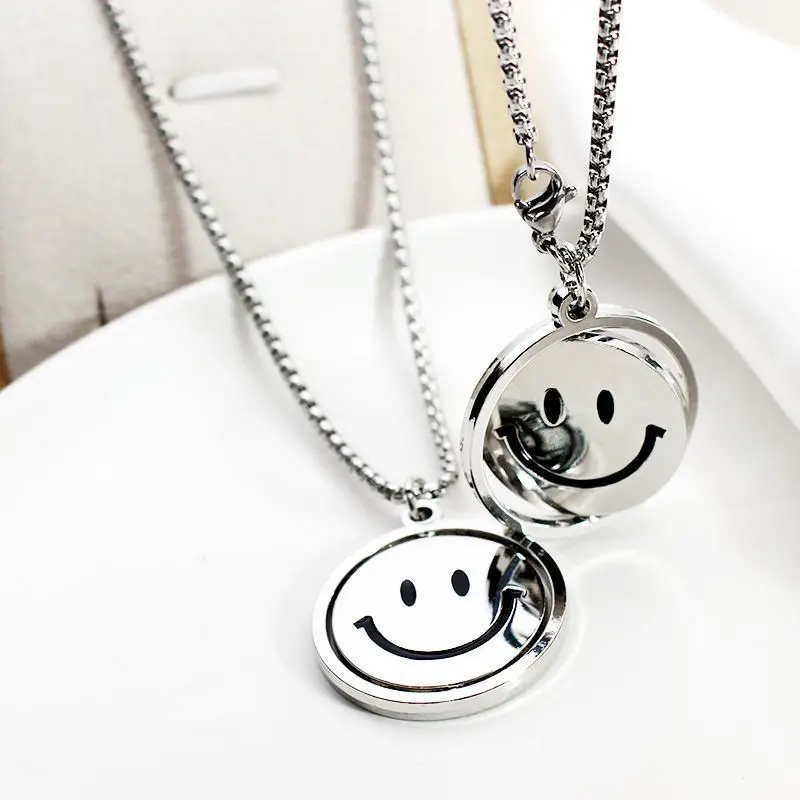 

Pendant Necklace Ladies Smiley Face Double-sided Korean Cute Jewelry Rotatable Street Stainless Steel Couple Expression