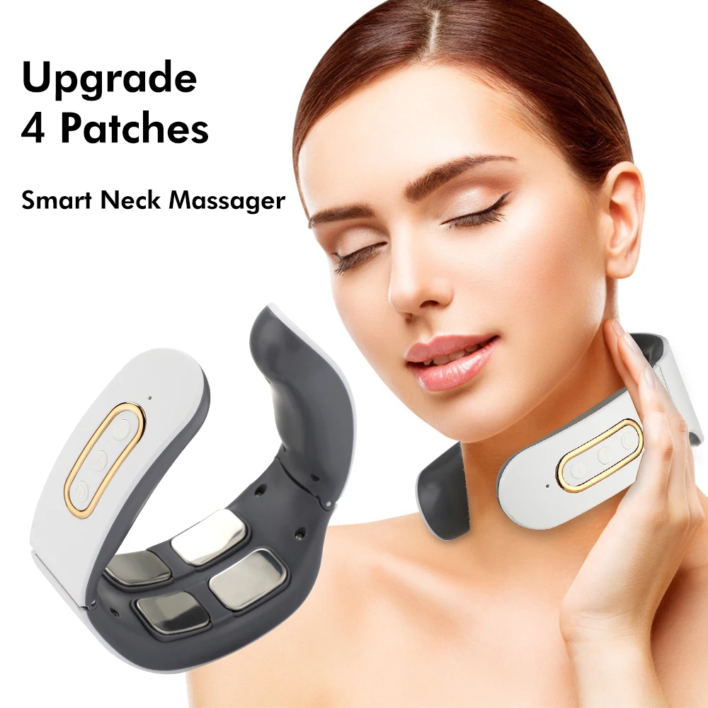 

Upgrade 4 Patches Neck Massager 6 Modes Micro-current Smart EMS Pulse Cervical Traction Therapy Massage Stimulator Pain Relief