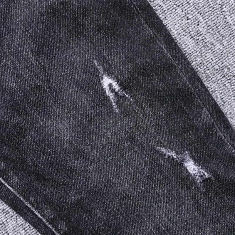 Newly Fashion Men Jeans Black Color Elastic Slim Fit Ripped Jeans Men Korean Style Embroidery Designer Casual Denim Pencil Pants