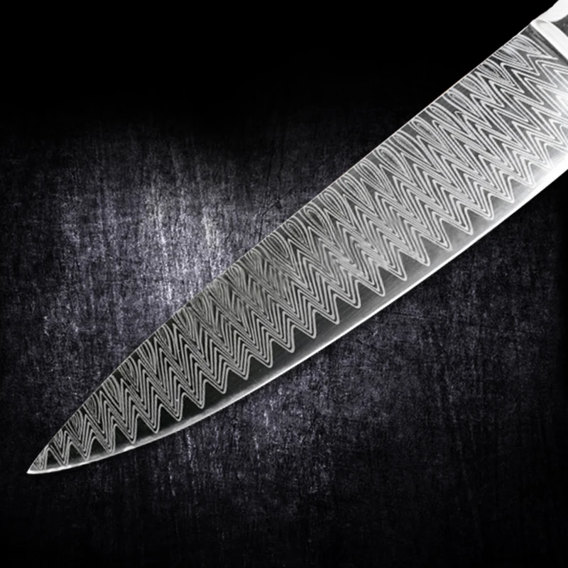 Кухонный нож шеф-повара из дамасской стали с лазерным узором зеркальный 8 дюймов