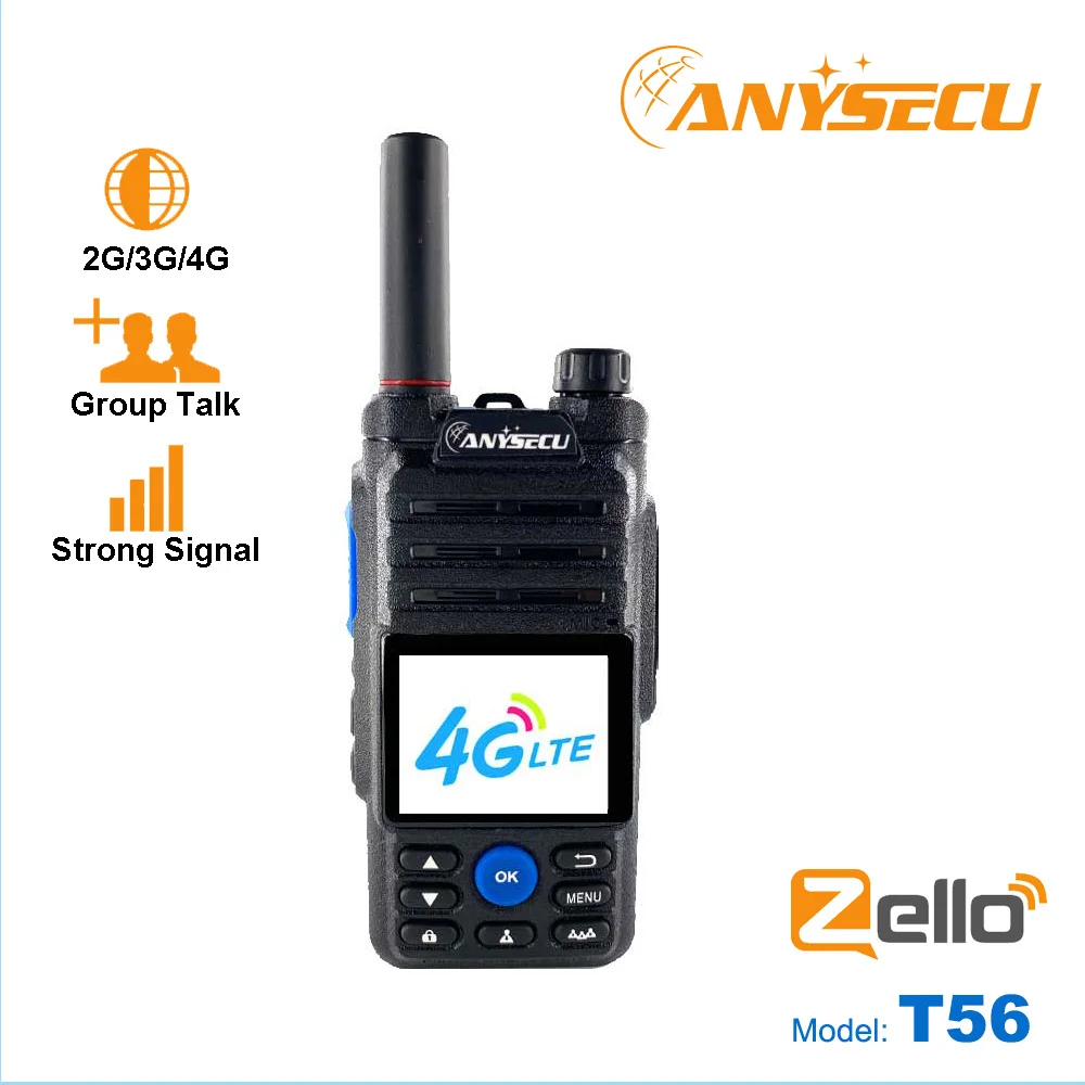 anysecu t56 4g lte network radio zello walkie talkie phone 6800mah battery mobile ham poc radio amateur android walkie talkie free global shipping