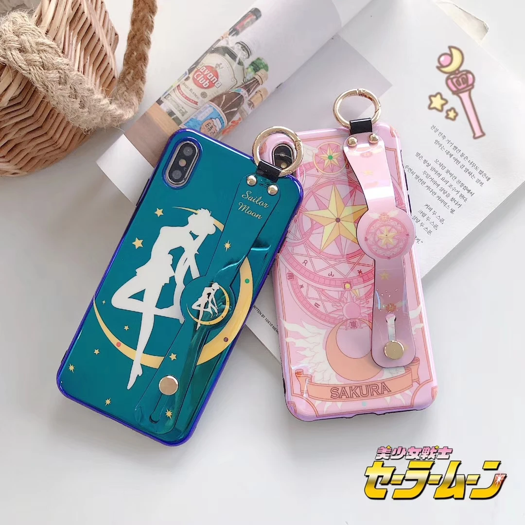 Глянцевый чехол Blue Ray Sailor Moon для Iphone 11 Pro Xs Max, чехол на запястье, милый мультяшный чехол для Iphone X, XR, 6, 7, 8 Plus, Funda