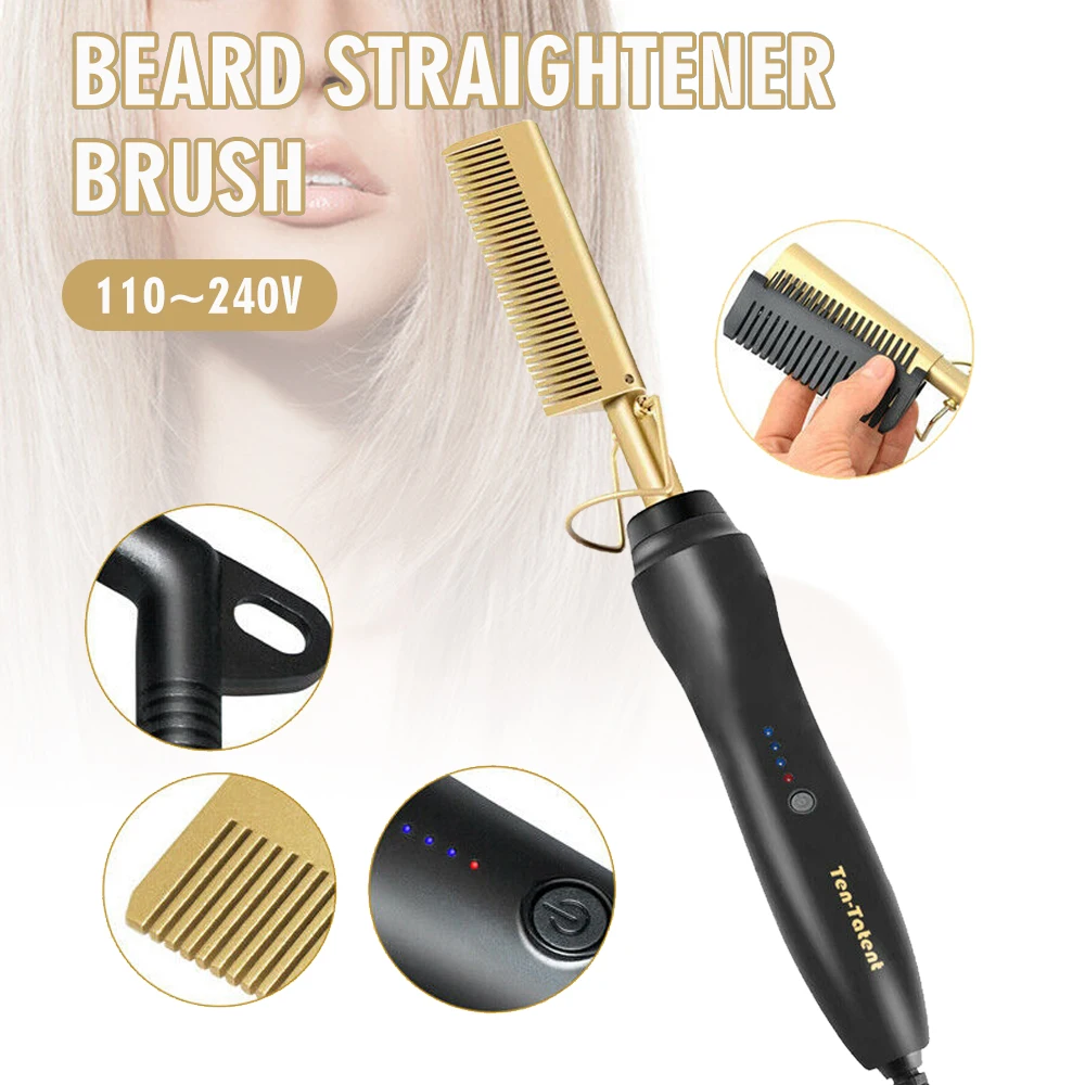 

Electric Hair Curling Brush Copper Comb Quick Heated Beard Straightener Wet Dry Use Hair Curler Hot Heating Comb For Hair