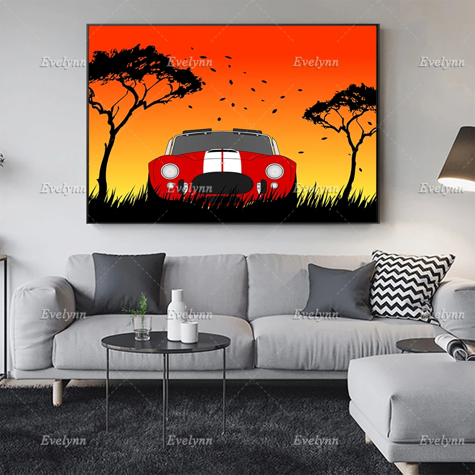 

Shelby 427 Cobra Roadster Lurking In The Grass Retro Poster Home Decor Canvas Wall Art Prints Living Room Decoration Unique Gift