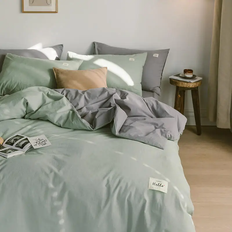 2020 Two color crash Bedding Sets Water green/grey Bed Set Washed cotton Business/home bed linen single/double | Дом и сад