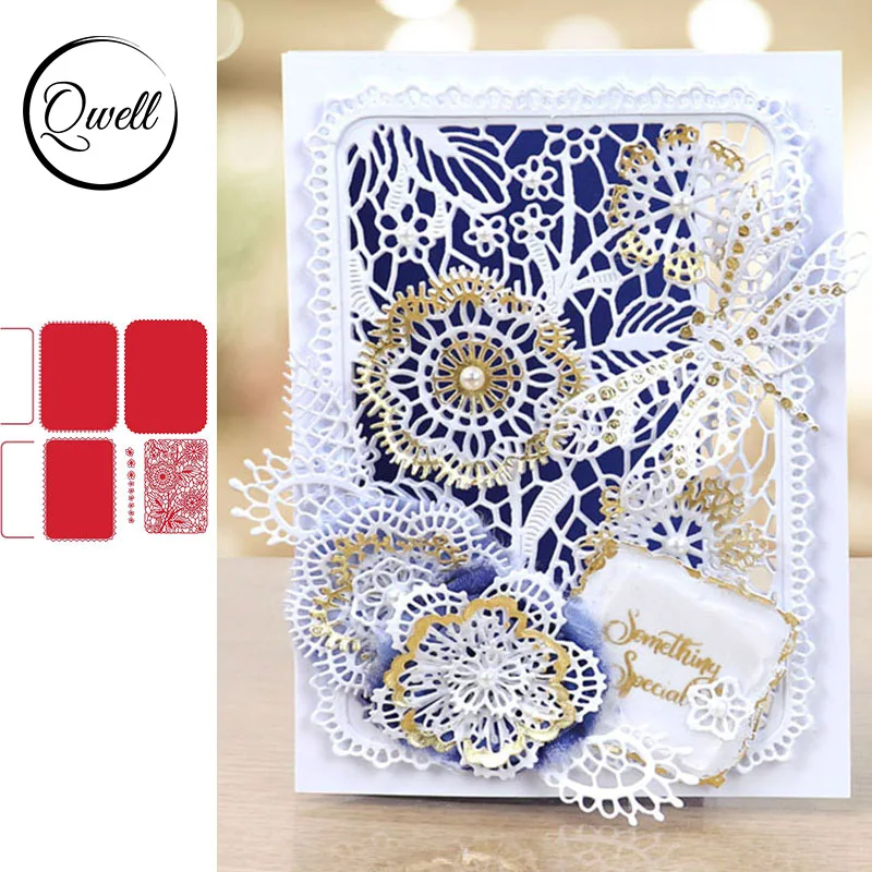 QWELL цветок прямоугольная рамка задний план металлические Вырубные штампы для