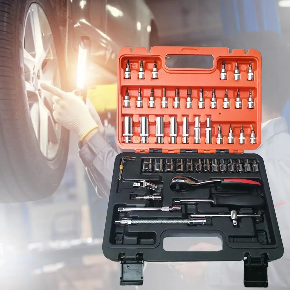 

53 шт., набор гнезд из хромованадиевой стали, с храповым механизмом