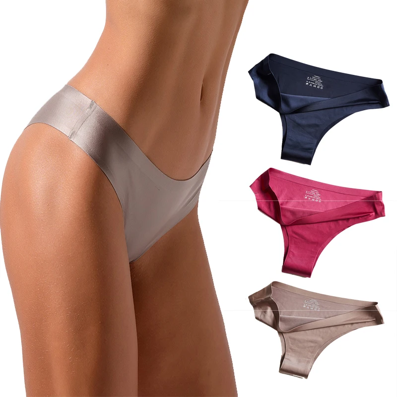 

3Pcs/Set Sexy Woman's Panties Ice Silk Seamless Underwear Solid Color Low Waist T-Back Tangas Drop Shipping