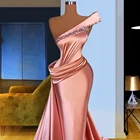С открытыми плечами из розового сатина, вечернее платье 2021 из бисера и плиссированное платье-Русалка для выпускного на арабском, Длинное нарядное платье халаты вечернее платье