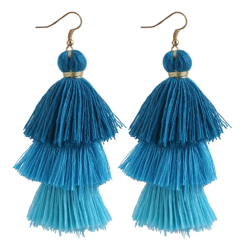 sky blue-2 Qtian Boho Серьги-кисточки женские длинные висячие серьги для женщин девушек красные синие фиолетовые богемные массивные ювелирные изделия - Окраска металла: sky blue-2