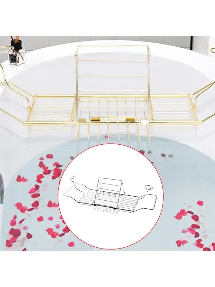 

Metal Telescopic Bathtub Rack Non-Slip Retractable Wine Glass Book Holder Bathroom Caddy Tray Rack Shower Organizer