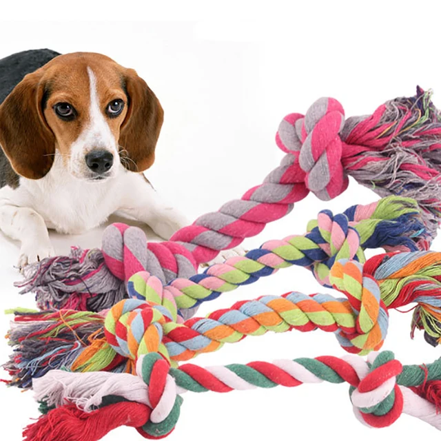1PC 17~28cm  Pet Dog Biting Rope Pet Dog Cotton Rope Double Knot Cotton Rope Biting Molar Dog Toy Pets Supplies Random Color