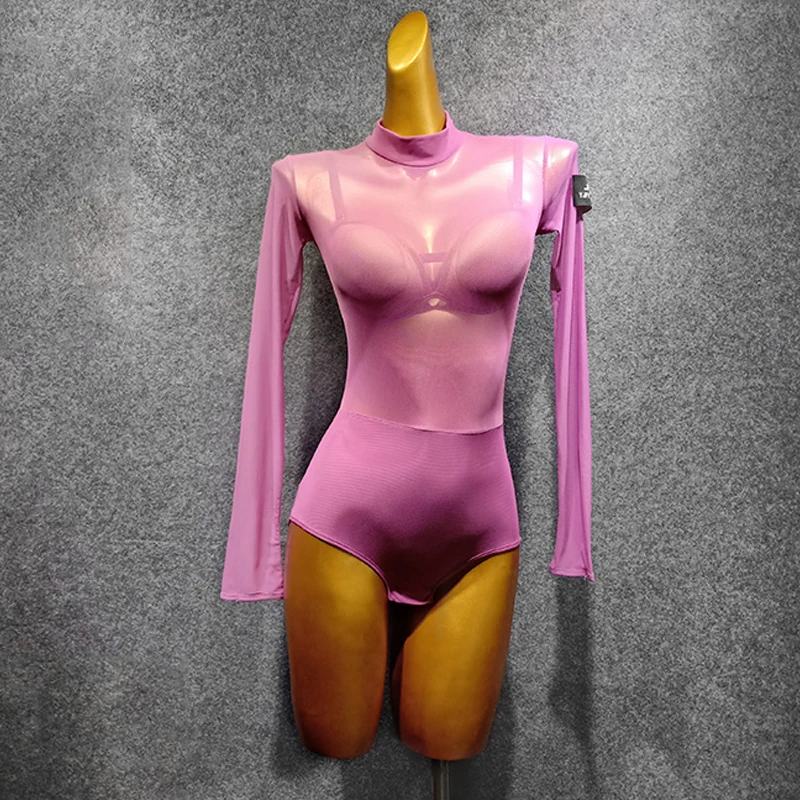 Pink Tops Осенние Топы Для латинских танцев, женский розовый танцевальный комбинезон, одежда с длинным рукавом, бальное платье, женские танцевальные топы для соревнований, VDB1165 - Цвет: Pink Tops