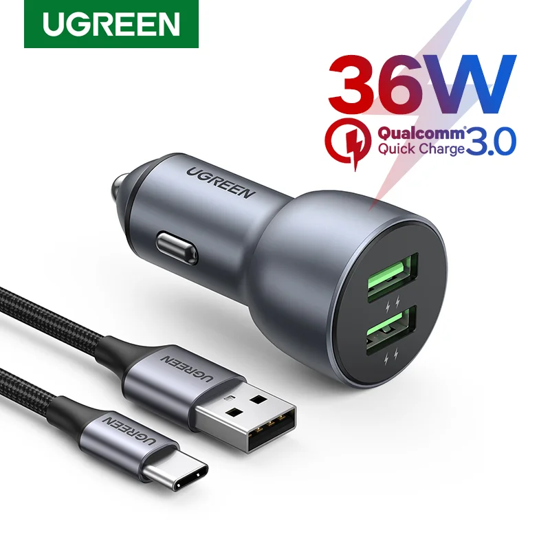 Автомобильное зарядное устройство Ugreen 36 Вт QC быстрая зарядка 3 0 для Samsung S10 9 Xiaomi