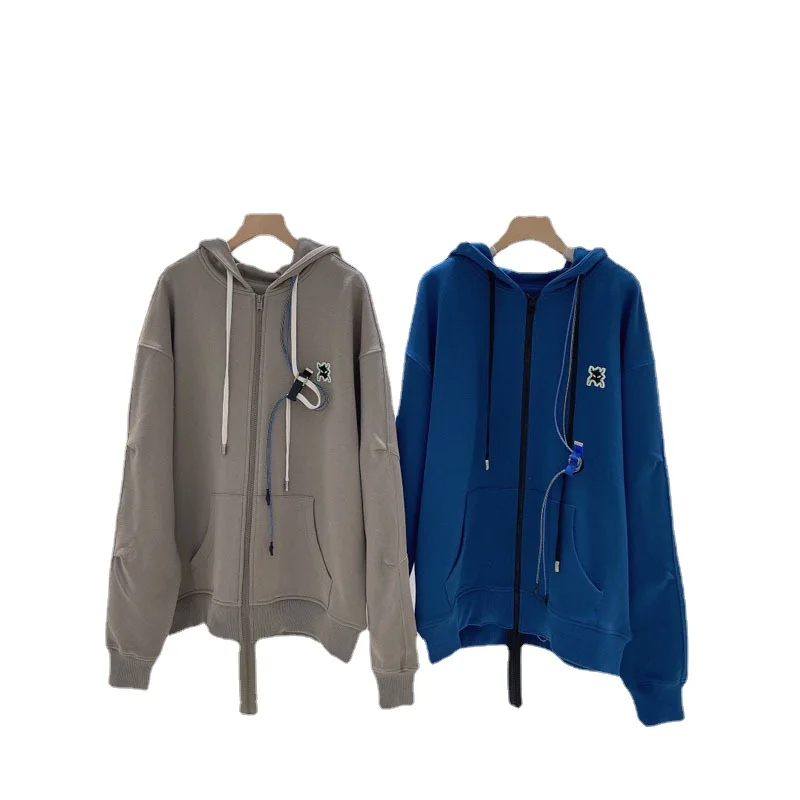 

Couple's Autumn and Winter Sweater Sports Hooded Cardigan Embroidered Little Monster Splicing Gradient Patch Cloth Jacket