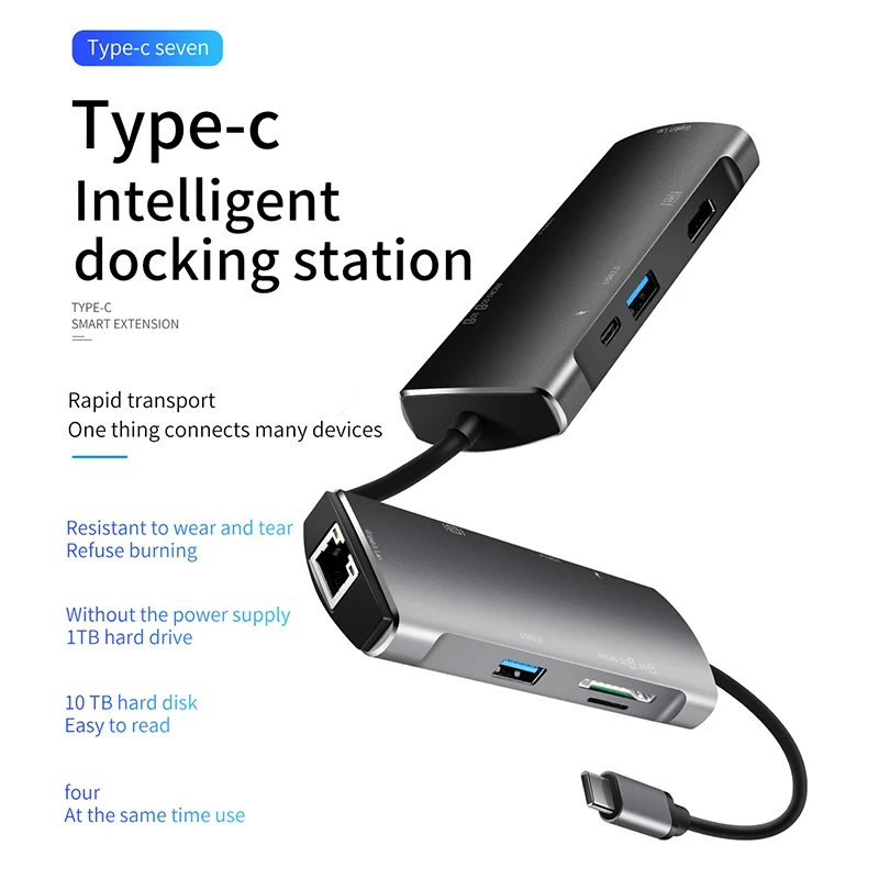 7-в-1 многопортовый концентратор Тип с разъемами типа C и USB3.0 HDMI устройство для