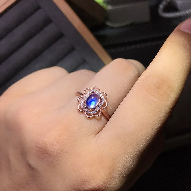 Обручальное кольцо с натуральным лунным камнем серебряный цвет винтажная