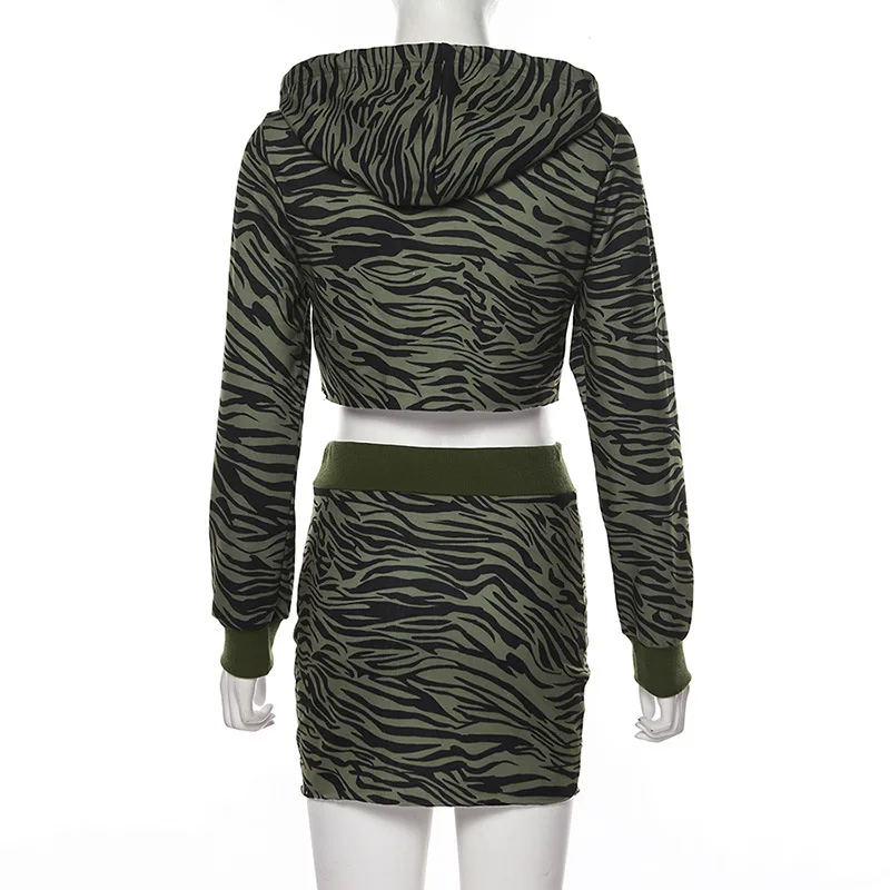 Женский комплект из двух предметов с юбкой укороченный топ принтом зебры