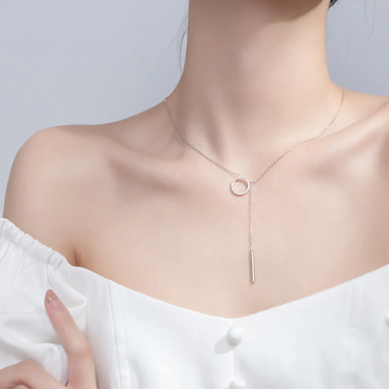 925 ювелирные изделия стерлингового серебра круг в полоску длинные ожерелья с