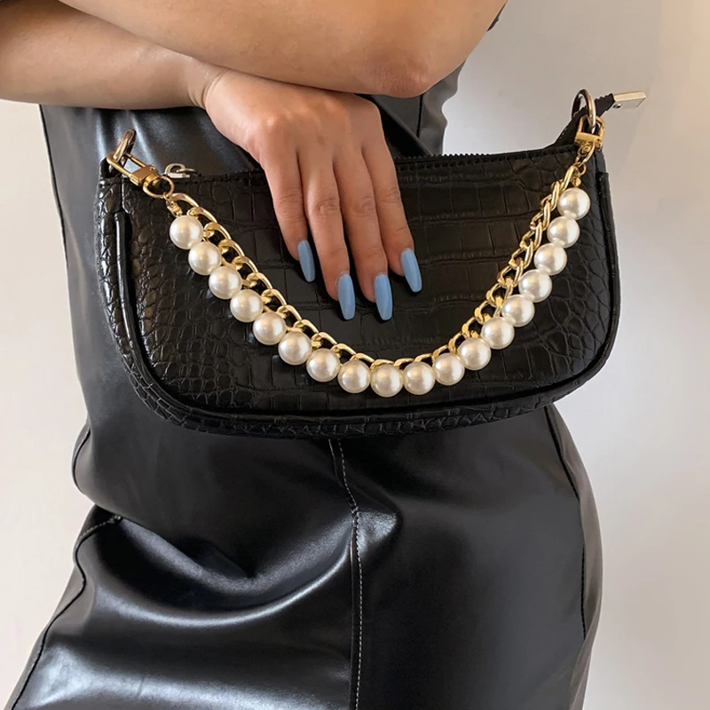 

1PC Pearl Bag Strap For Handbag Handles Beaded Purse Belts Handles Replacement Women's Bag Straps Metal Chain Bags Accessories