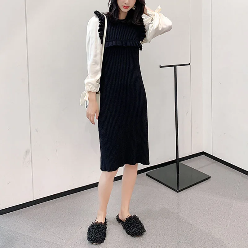 Платье PERHAPS U женское с круглым вырезом трикотажное атласное до колена длинным