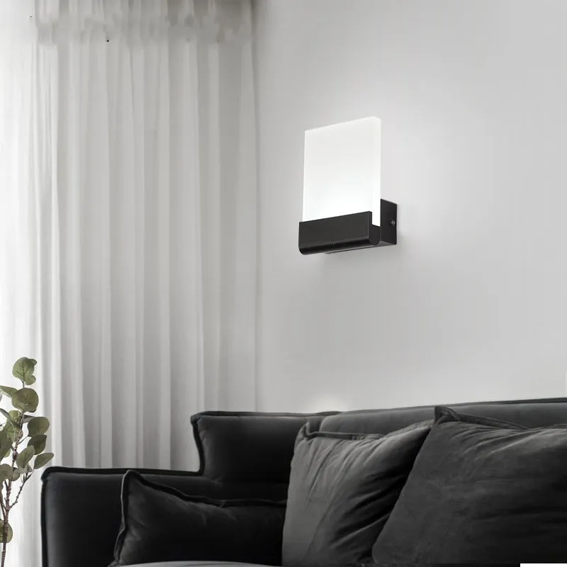 

Roukeymi Nordic спальня прикроватная лампа гостиная коридор светодиодный настенный светильник акриловый черный и белый крепление