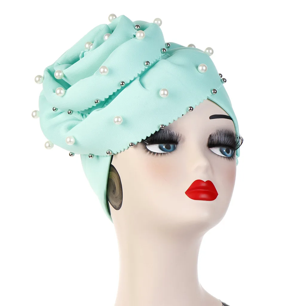 Мусульманские шапки тюрбаны для женщин модные банданы с цветами и жемчугом