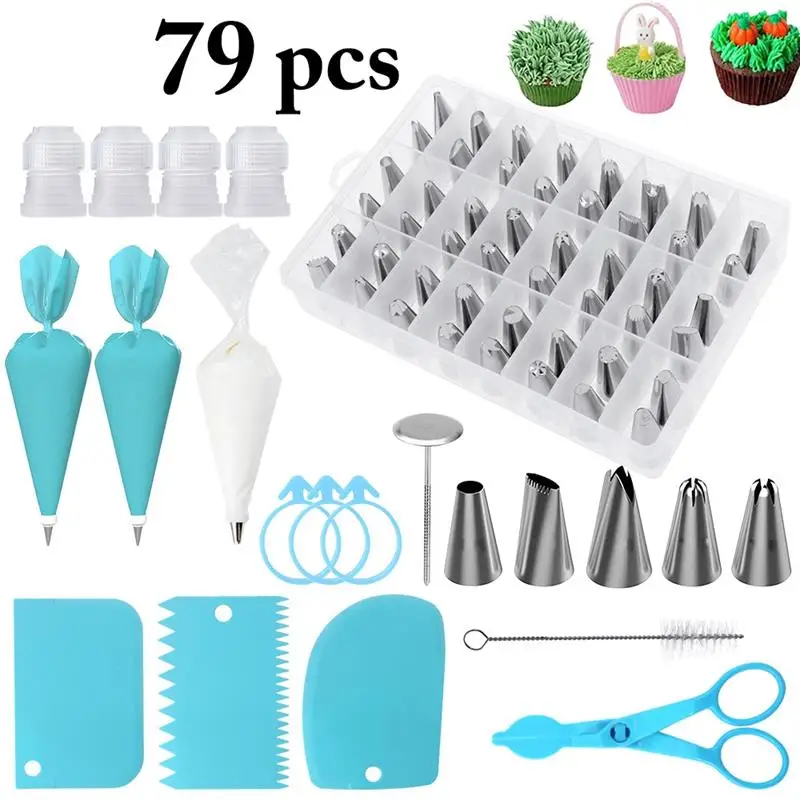 

79 Pcs New Cake Baking Tool Set Silicone Icing Piping Bags Stainless Steel DIY Cream Fondant Cake Nozzle Decoration Gadgets