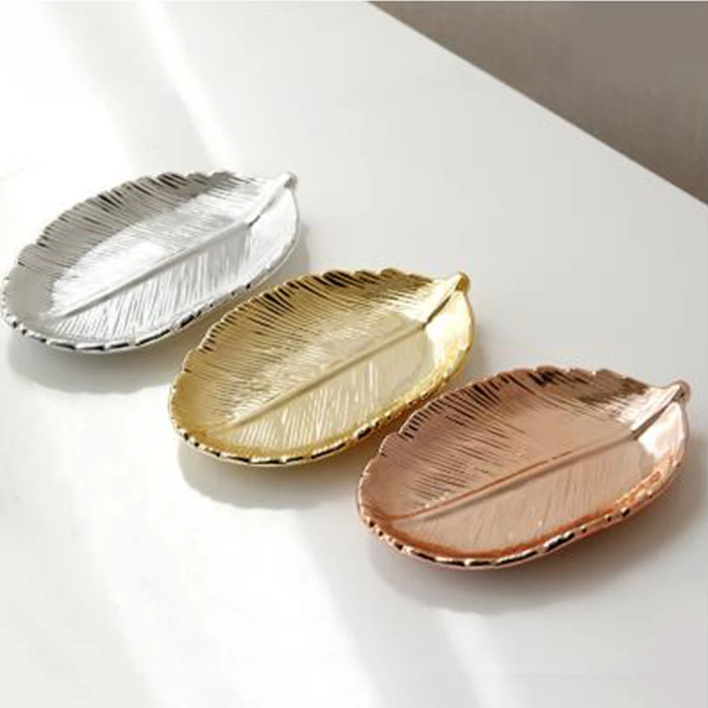 

1pc Gloden Ceramic Leaves Plate Tree Leaf Snacks Dessert Silver Storage Tray Rose Gold Ceramics Jewelry Enamel Trinket Dish