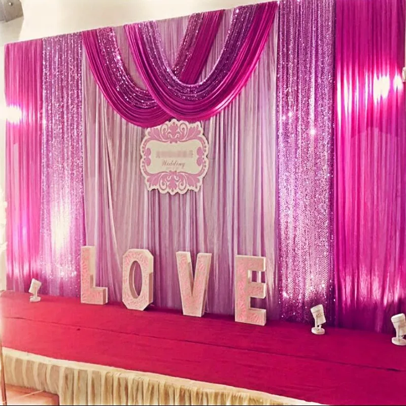 

Wedding Decoration Props 10FTX20FT Ice Silk Stage Background Curtains With Shinny Sequins Swag Baby Shower Backdrop Party Decor