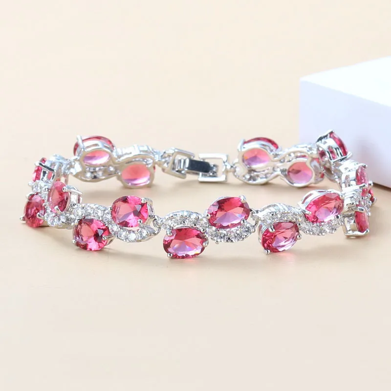 Серебряный Цвет сладкой розы браслет с красным кристаллом здоровья модное