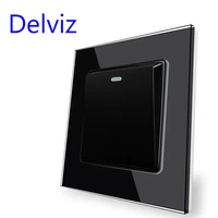 delviz toughened glass panel tv computer switch 86mm86mm black 1 gang 2 way push button switch crystal 16a wall power switch