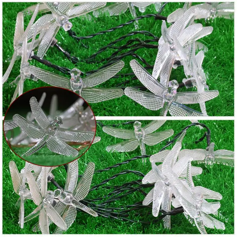 

1pc Solar Powered Christmas Dragonfly Waterproof Lights Outdoor Decoration 4.8m Led Curtain Lights For Curtains Garden Party Dec
