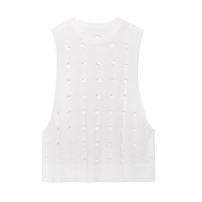 

Street Style Sleeveless Women Knitted Tank Tops 2021 Summer O Neck Hollow Out Hole Loose Straight Woman Vest Casual Tops Outwear