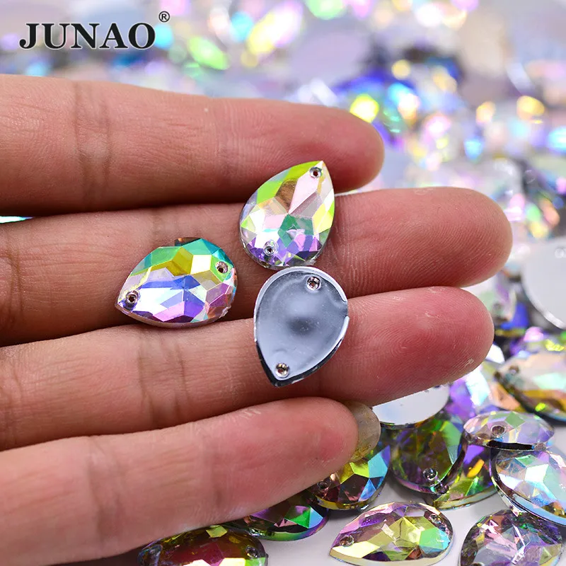 JUNAO 200 шт. 13*18 мм Пришивные хрустальные стразы AB акриловые с плоской спинкой