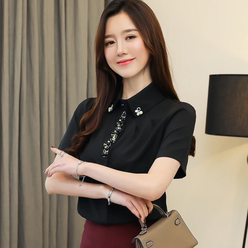 Женские шифоновые блузки роскошные OL женские рубашки с коротким рукавом хит