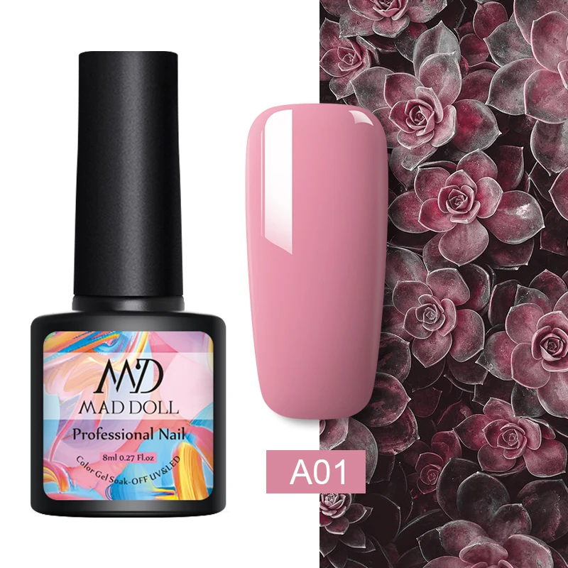 A01 MD MAD DOLL, 8 мл, УФ-гель для ногтей, серый, черный, чистый цвет для ногтей, отмачиваемый Гель-лак, однократный полуперманентный гель для ногтей - Цвет: A01