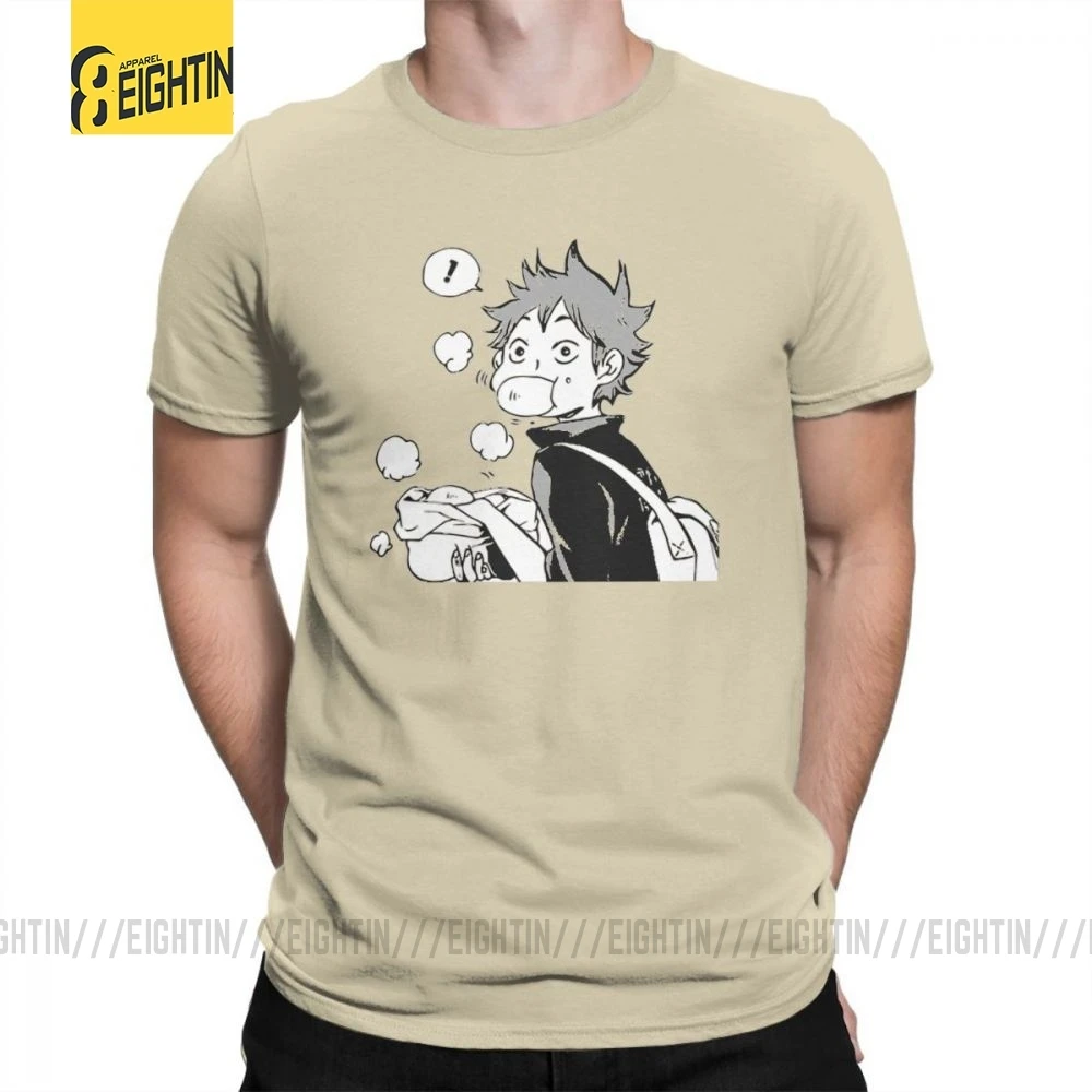 Футболки Haikyuu Хината едят сенпай свиные булочки большой размер короткий рукав комиксы футболки Одежда мужская хлопок футболка большой - Цвет: Хаки