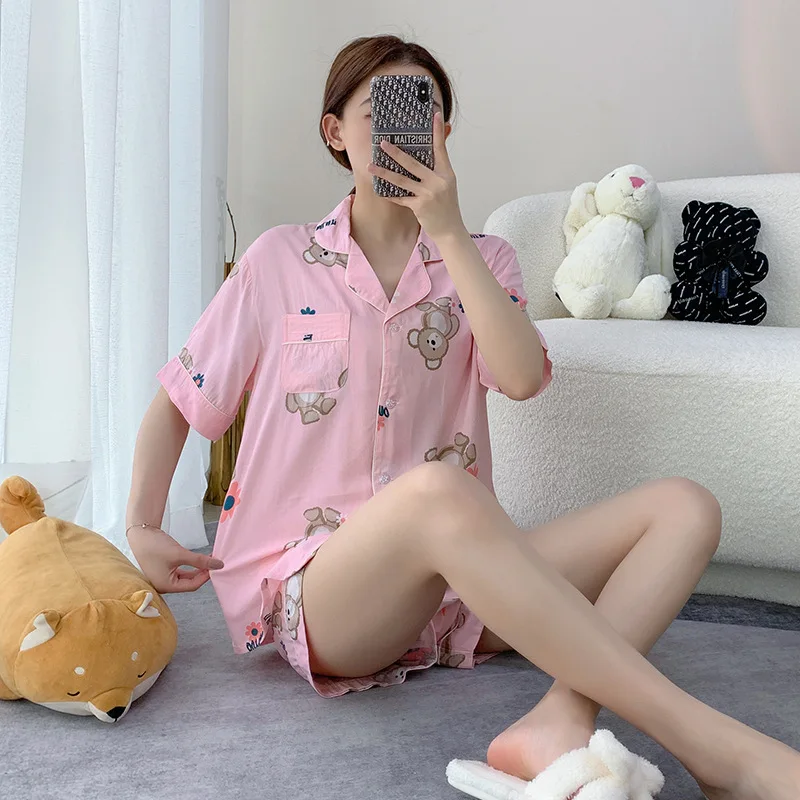 Women Pajamas Suit Short Sleeve Trousers Pants Shirt Set Pijamas Summer New Fashion Cute Cartoon Lady Soft Comfortable Homewear