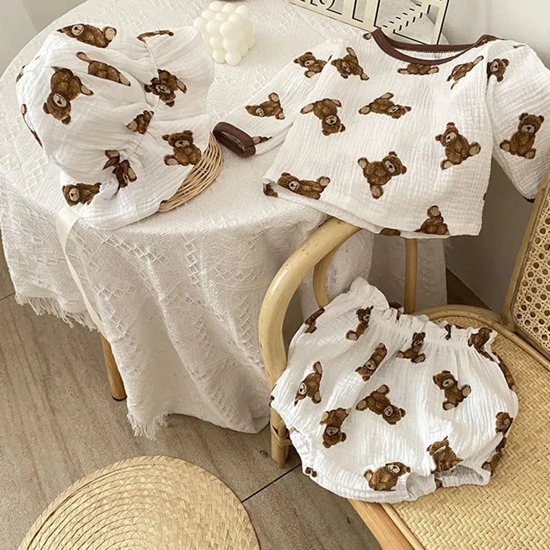 

MILANCEL 2021 Autumn New Baby Clothing Set Bear Blouse and Bloomer 2 Pcs Baby Suit Boys Outfit Toddler Girls Clohes