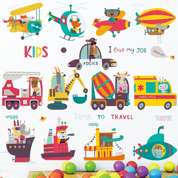 DIY автомобиль самолет детская комната стикер стены мультфильм картинки для