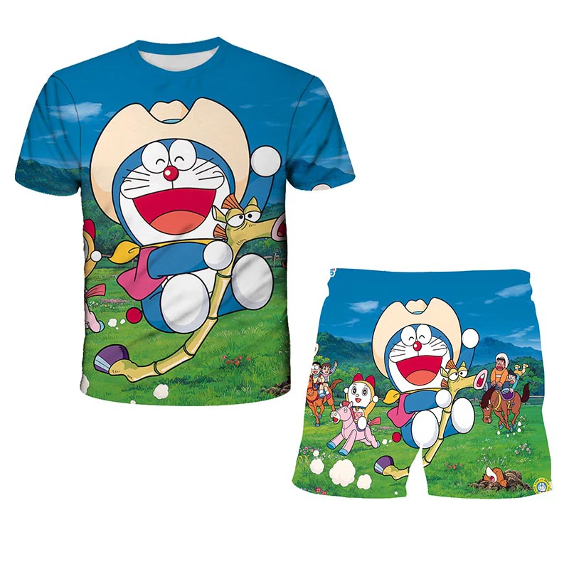 

3D Children's T-Shirt Summer New Doraemon Cute And Interesting Anime Short-Sleeved O-Neck Slim 4T-14T Baby Clothing T-Shirt 2021
